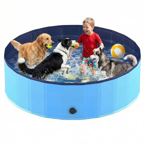 Hundepool faltbar, Planschbecken für Hunde 200 x 30 cm, Anti-Rutsch-Platten, Schnelle Entwässerung, Hundebadewanne, Swimmingpool Verdickt PVC