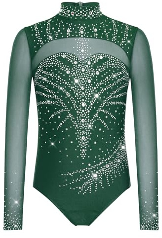 Eandarui Gymnastik Anzug Kinder Mädchen Langarm Tanzbody Stehkragen Ballettbody Mesh Patchwork Gymnastikbody Sportbody Turn Outfit