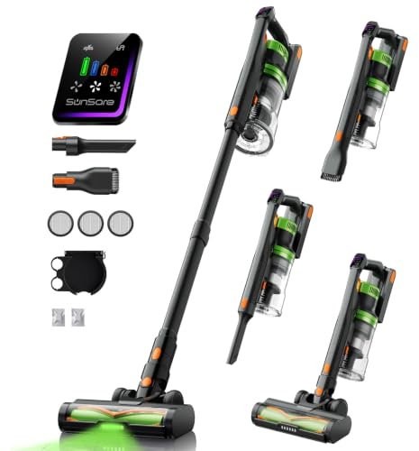 SunSare Cordless Vacuum Cleaner, 55KPa 650W 70Mins Stick Vacuum with Aromatherapy, 1.8L One-Pull Dust Cup, Green Headlights, V-Anti-Tangle Rollor, Vacuum Cleaner for Pet Hair Carpets Floors, Green