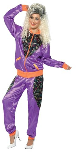 Smiffys Chándal retro de tactel, para mujer, morado, con chaqueta y pantalón Halloween