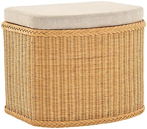 Korb-Outlet Rattan Laundry Basket Laundry Chest Seat Padded Honey Hallway Bench Storage Box with Lid Bathroom Stool Stool Laundry Hamper Seat Chest Natural (Honey, Belly)