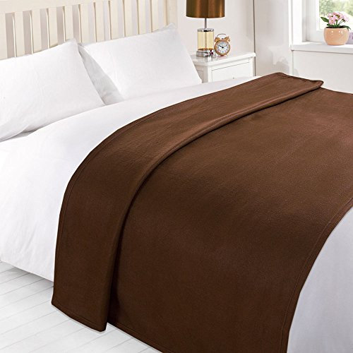 Dreamscene Large Warm Polar Fleece Throw Over Soft Luxury Sofa Bed Blanket, Plain Chocolate Brown - 120 x 150 cm