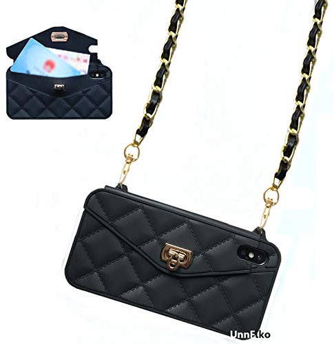 UnnFiko Wallet Case Compatible with iPhone, Cute Light Luxury Bag Design, Purse Flip Card Pouch Cover Soft Silicone Case with Handstrap Long Shoulder Strap (iPhone XS Max, Black)