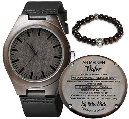Kenon Gravierte hölzerne Uhr für Männer, natürliche hölzerne Groomsmen Uhr für Ehemann Sohn natürliche Ebenholz angepasst Holz Uhr Geburtstag Jubiläumsgeschenk (Mädchen An Vater)