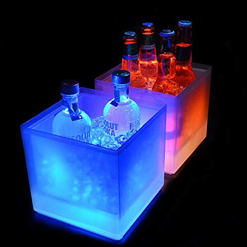 Volwco LED Ice Bucket Color Changing LED Cooler Bucket Double Layer Square Bar Beer Ice Bucket Champagne Wine Drinks Beer Bucket For KTV Party Bar Home Wedding - 3.5 L / 118 Oz