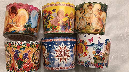 6pcs Baking Paper Molds for Easter Bread Cakes Panettone Paska Kulich (Angels, 130 * 85 mm (Diameter*Height))