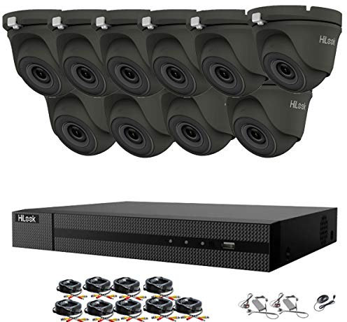 HILOOK HIKVISION 16CH CCTV Camera Systems 10X5MPHD Indoor/Outdoor Gray Dome Cameras H.265+Smart DVR Recorder pre installed Hard Drive Home Security Camera Systems Surveillance CCTV Kits (4TB HDD)