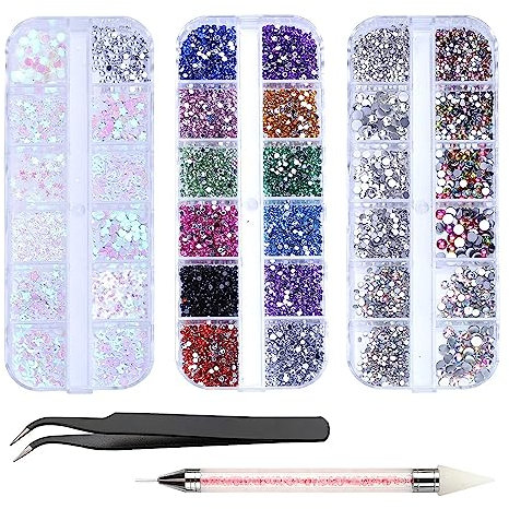4200 Stück Strasssteine für Nägel, Nagelglitzer, Pailletten, Nagelaufkleber mit Kristallen, Nagel-Edelsteinen, Diamanten für Nagelkunst, einschließlich Wachsstift für Strasssteine und Strass-Picker