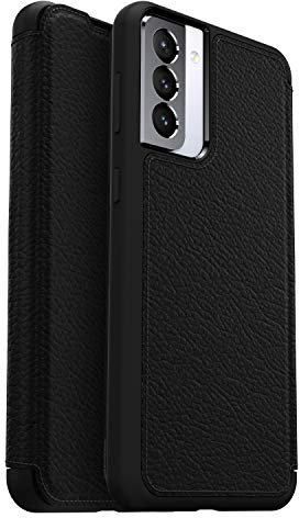OtterBox Strada Hülle für Samsung Galaxy S21+ 5G, stoßfest, sturzsicher,Premium Lederfolio mit Zwei Kartenhaltern, 3X getestet nach Militärstandard, Schwarz