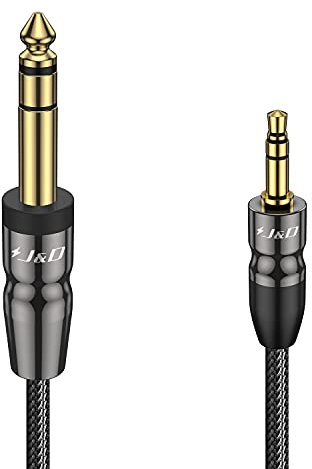 J&D Cavo Audio Stereo da 3,5 mm a 6,35 mm, TRS Maschio da 3,5 mm 1/8 Pollice a TRS Maschio da 6,35 mm 1/4 Pollice con Guscio in Rame Nylon Treccia Cavo per iPhone, Amplificatori, 0.9 Meter