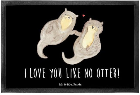Mr. & Mrs. Panda 50 x 75 cm Fußmatte Otter Hände halten - Geschenk, verliebt, Schmutzfangmatte waschbar, Händchen halten, Fußmatte außen wetterfest,