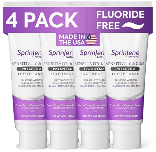 SprinJene Natural Sensitivity & Gum, Fluorid-Zahnpasta für empfindliche Zähne | Natürliche Zahnpasta zum Schutz vor Karies (142 g (4er-Pack)