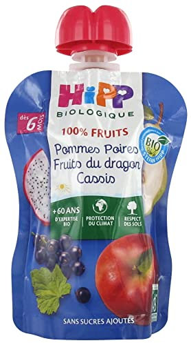 HiPP 100% Fruits Gourde Pommes Poires Fruits du Dragon Cassis dès 6 Mois Bio 90 g