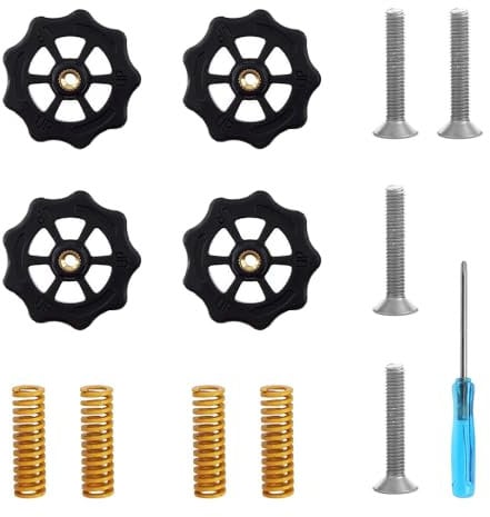 YIXISI 4 Stück 3D Drucker Verbesserte Hand Twist Leveling Mutter, it 4 Stück Heißbettfeder und 4 Stück Schrauben und 1 Stück Schraubendreher, für Creality 3D-Drucker CR-10 CR-10s Ender 3 Ender 3 Pro