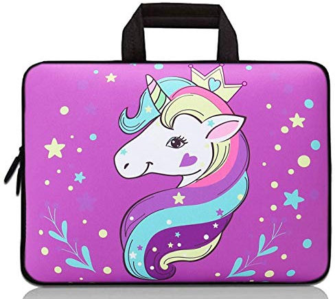 Housse de transport en néoprène pour ordinateur portable, Chromebook, Ultrabook, tablette, Apple MacBook Air, Samsung, Google, Acer, HP, DELL, Lenovo, Asus (licorne violet)