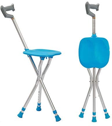 DSDD Spazierstock mit Lampe 4-Bein-Klappstuhl für ältere Menschen Verstellbarer Stock mit Hocker,Blau