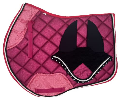 BRIAN AND COMPANY ITALY Kit de selle Equitation Glitter anglais de saut pour cheval avec bordure en double cordon et lacets de position sur selle pour cheval (Full, Rose)