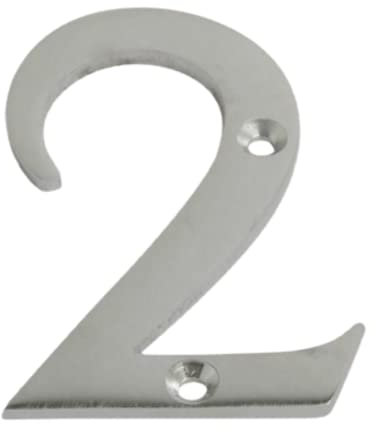 Satin Chrome Door Numbers Screw On 3 Inch Number 2 Door Number Elegant and Bold Door Numerals Suitable for All Door Types Including Wooden uPVC and Composite.