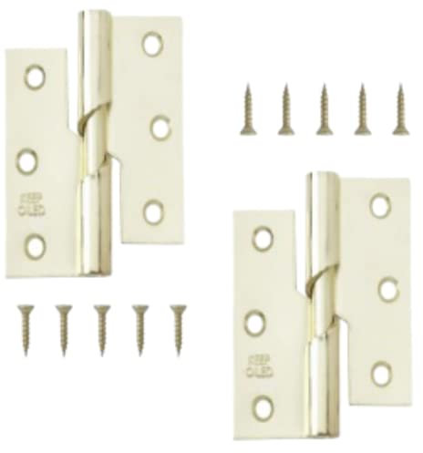 Brass Rising Butt Door Hinges, Left Handed, 3 Inch Steel Folding Hinges for Internal & External Doors, 1 Pair