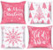 Lanpn 4 Stück Weiß und Rosa Kissenbezug Weihnachten Kissenhülle 50x50 cm, Winterliche Schneeflocken Dekorative Weihnachtskissen für Weihnachtsdeko Christmas Bettwäsche Sofa Decorations (Rosa)