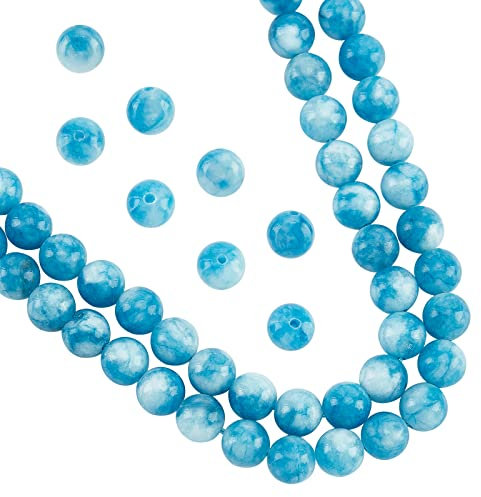 nbeads ca. 90 Stück Natürliche Blaue Quarzperlen, 8mm See Blau Quarz Kristall Perle Halbedelstein Perlen Nachahmung Amazonit Edelstein Lose Perlen Für DIY Armband Halsketten Schmuckherstellung