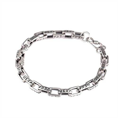 Altstil Thai Silber Armband Ring Schnalle Armband Dicke und Schwere Ketten Textur Dominierende Männer Buddhistische Schriften Eingravieren Einen Sinn für Kraftschmuck, Thai Silber (ca. 21,5 cm), St