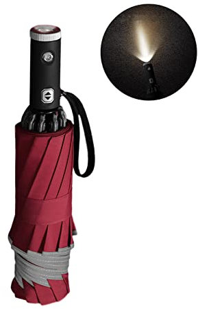 Imtrub Paraguas para Exteriores | Lluvia Plegable automático con luz LED, Tiras Reflectantes | Apertura automática inversa para Caminar, Acampar, Diez Hueso Reflex Linterna