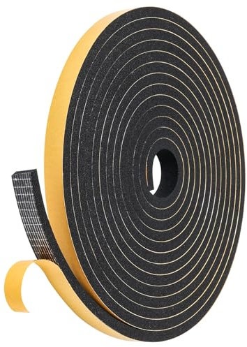 Dichtungsband selbstklebend für Türen und Fenster, 5m Schaumstoffband 12mm(B) x 6mm(D) Türdichtung, Gummidichtung für Kollisionsschutz und Schalldämmung- Schwarz