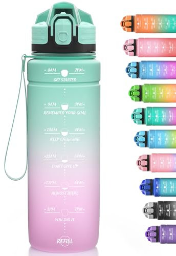 Niggeey Motivational Water Bottle with Time Marker, Sports Water Bottles 1.5l, 1l, 700ml, 500ml Kids Water Bottles, Leak Proof BPA Free Tritan Drink Bottle for School, Gym and Sport, Cycling