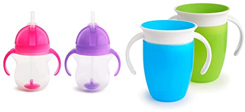 Munchkin Miracle 360 Sippy Cup Set - Baby & Toddler Sippy Cups with Straw & Trainer Cup, BPA Free & Non-Spill