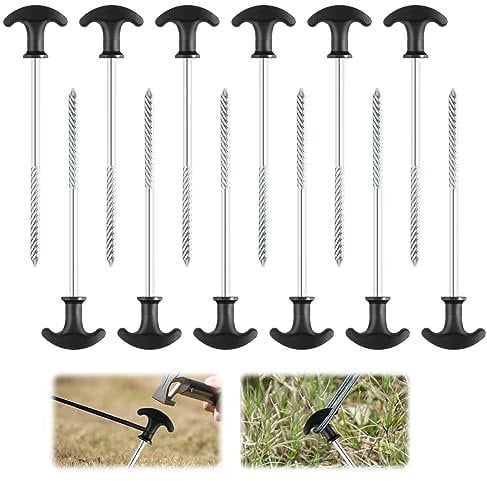 FASBET 12Pcs Extra Strong Tent Pegs Metal Heavy Duty 20cm Galvanized for Hard Ground Long Storm Camping Rock Awnings Gazebo Sand Screw Stakes