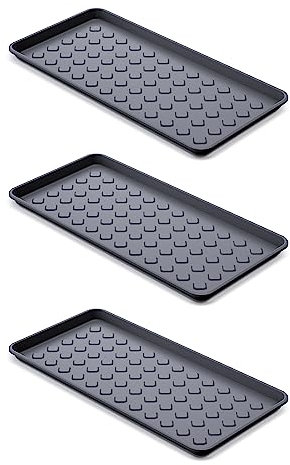 Garronda Bandeja de Goteo de Zapatos Bases escurridoras Bandeja de Goteo para Zapatos 72 x 35 cm PVC de Plástico Zapatero GD-0052 (Negro - 3 Piezas 72 x 35 cm)
