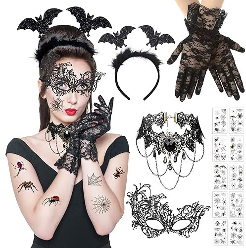 Masque Dentelle Femme, Serre Tete Halloween, Accessoire Halloween, Serre Tête Déguisement d'Halloween, Serre Tete Chauve Souris, Masque Vénitien pour Halloween Cosplay Carnaval Femme Fête Costumée