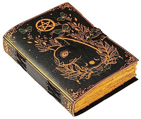 Leeres Zauberbuch der Schatten, Tagebuch, kleine Hexe, Katze, bedruckt, Hexereibedarf, Wicca-Notizbuch, handgefertigtes Vintage-Deckle-Papier, Grimoire-Tagebuch, Leder-Skizzenbuch, Zeichen-Tagebuch