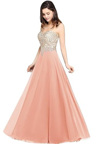Misshow Robe de Bal de Promo pour Jeune Fille Longue sans Manches Pas Cher Robe de mariée Grande Taille Rose Foncé 46