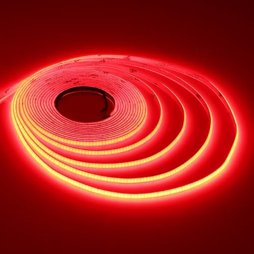 TOPAI 12V COB LED Streifen 5M Rot Schmal 5mm Breit Dünn LED Strip Selbstklebend 400LED/M, Nicht Wasserdicht Flexibles Schneidbar für Innenbereich Deko DIY