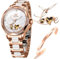 OUPINKE Damenuhren Automatikuhren Rose Gold Mechanisch Armbanduhren Selbstaufziehend Luxus Keramikband Wasserdicht Diamantarmband Uhren Sets Geschenke