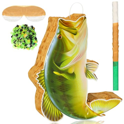 Fisch Pinata Angelspiel Pinata Ozean unter dem Meer Supplies für Erwachsene Party Dekoration mit Stock Fledermaus Augenbinde und Konfetti für Karneval Tierthema Geburtstag Spiel Party Dekoration