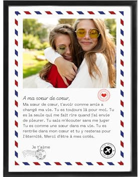 Affiche lettre a ma soeur de coeur BFF sans cadre personnalisable personnalisée photo papa maman papi mamie fille couple amoureux carte cadeau original unique anniversaire mariage noel sain valentin