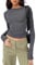 Flintronic Women's Long Sleeve Crop Tops - Scoop Neck, Slim Fitted Shirts - Streetwear - Grey/M