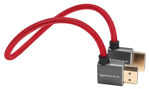 KONDOR BLUE | 12” Right Angle to Left Angle Full HDMI Straight Cable | 4K 3D Capabilities, 60Hz, HDMI 2.0, 18Gbps, HDR MetaData, & Ultra-Durable: Nylon Braided with Reinforced Connectors | Red