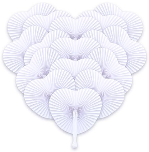48x Ventagli matrimonio a forma di cuore, bianchi - Bellissimi ventagli a forma di cuore come decorazioni per matrimoni o omaggi per gli ospiti