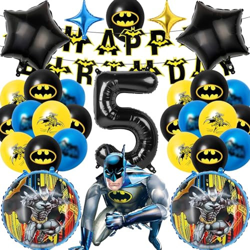 Mizijia 24 Stück Batm Geburtstagsdeko 5 Jahre Junge Mädchen, Batm Luftballons Geburtstag Set, Kindergeburtstag Folienballon, Geburtstag Party Deko Ballons Set für Kinder (5)