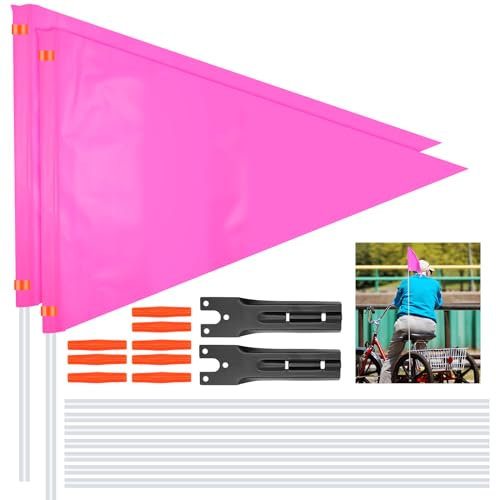 TETEWEVER 2 Stück Fahrradfahne für Kinder, Sicherheitswimpel 185cm mit Stab, Fahrradwimpel Verstellbare Kinderfahrradfahne Fahrrad Wimpel für Kinderfahrrad (Rosa-2Pcs)