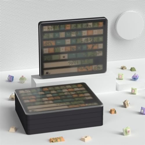 DucKey Keycap Storage Box, 3 Layers Trays, Black, Stackable, Lift-Off Lid, Smooth Surface, 130-140 Keycaps, 80mm Width