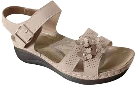 Sandales Rétro Compensées Femme d'été Sandale Orthopédique Epais Sandales Respirant Confort Anti-dérapant Chaussures Évidé à Soutien Plantaire Nu Pieds Femmes Confortable pour Maison Piscine Plage