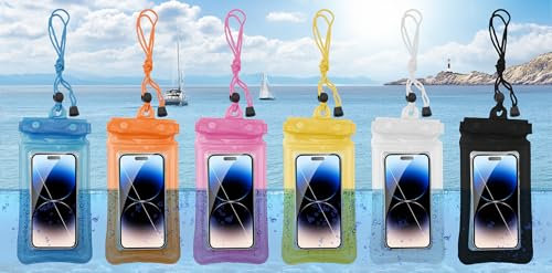 IPX8 Pochette Etanche Smartphone,Pochette Telephone Etanche Flottante avec Cordon pour iPhone/Xiaomi/Redmi Note 8 Pro 9/ Huawei P30 Pro-jusqu'à 7,5 (Pack DE 6)