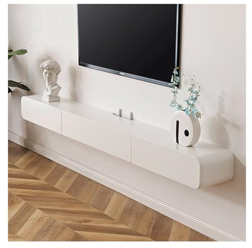 Conslika Schwebende TV-Regale Wandmontierter TV-Schrank Konsolen-Unterhaltungsregal Unter TV-Aufbewahrung Modernes hängendes Aufbewahrungsregal für Wohnzimmer(Weiß,160 * 24 * 18cm)