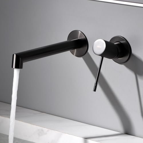 IMEX - Grifo Lavabo Negro Empotrado | Grifo Empotrado Baño con Agua Fria y Caliente | Grifo Monomando Lavabo Pared con Ahorro de Agua | Serie Line | Color Negro Mate