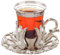 DEMMEX (Set of 6 Turkish Tea and Coffee Glasses Set with Metal Saucers Holders and Spoons, Decorated with Crystals and Pearls,Handmade, 24 Pcs, 3.3 Ounces (Silver)